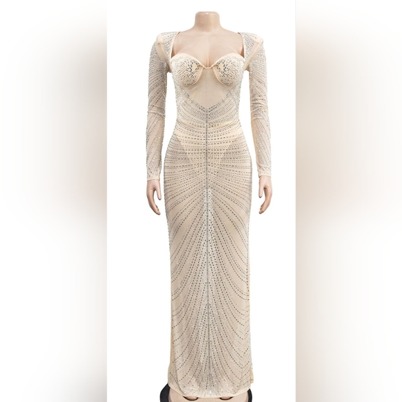 Fashion Sexy maxi Mesh Rhinestones details Dress New Size M,XL,XXL Available S. - Picture 3 of 8